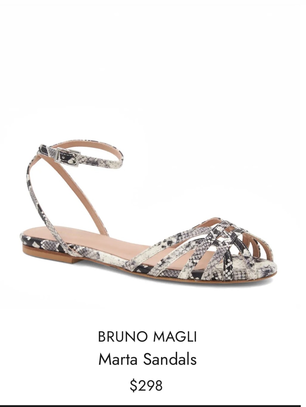 Bruno Magli Snake-Print Strappy Ankle-Sandal in Black and White size 9 new